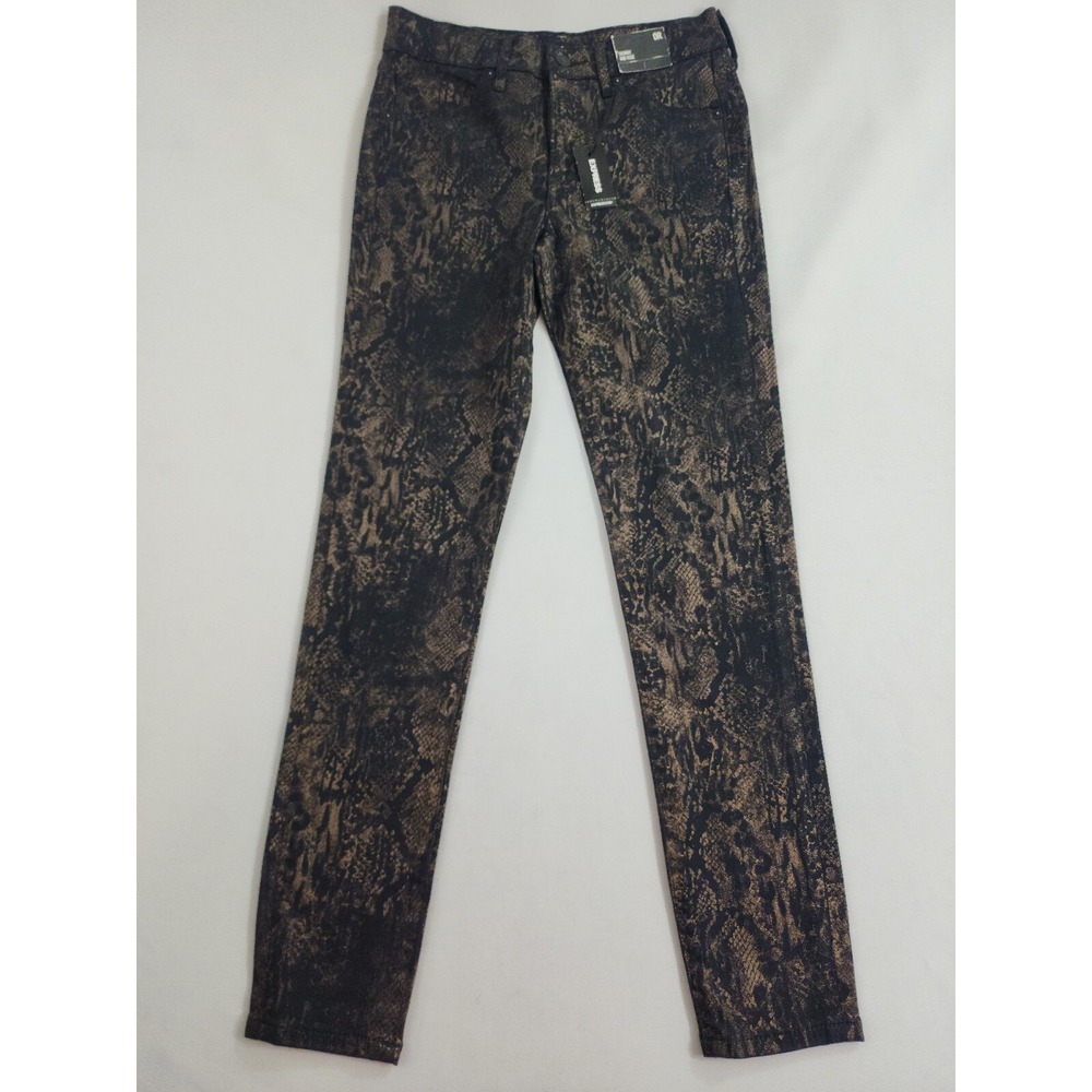 Express Skinny Mid Rise Jeans Womens 0R Polished Bronze Black Snakeskin Metallic